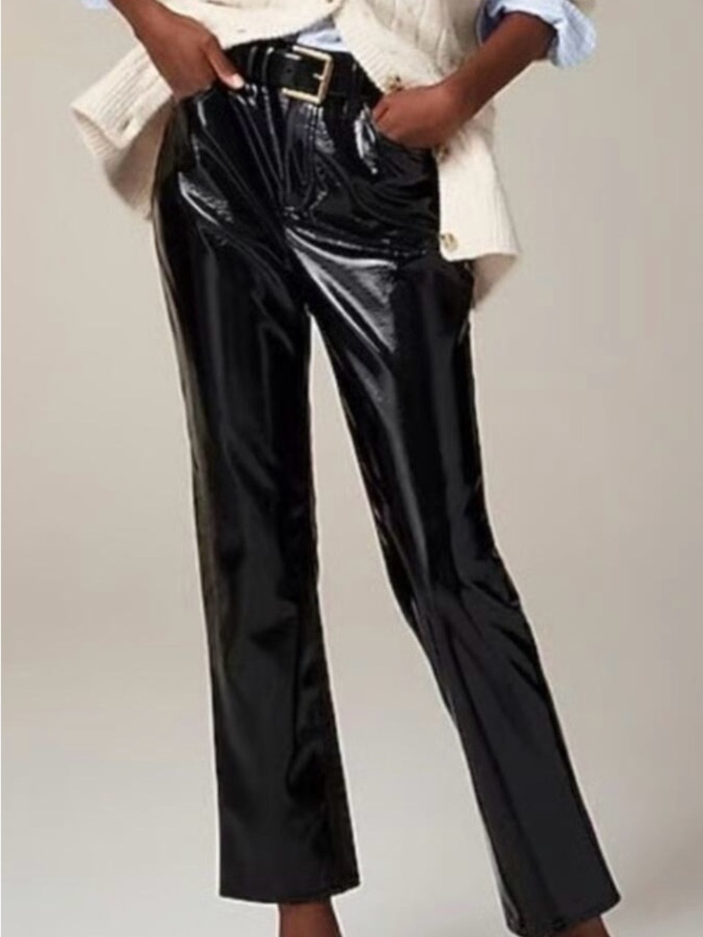 J. Crew Black Patent Straight-Leg Pants